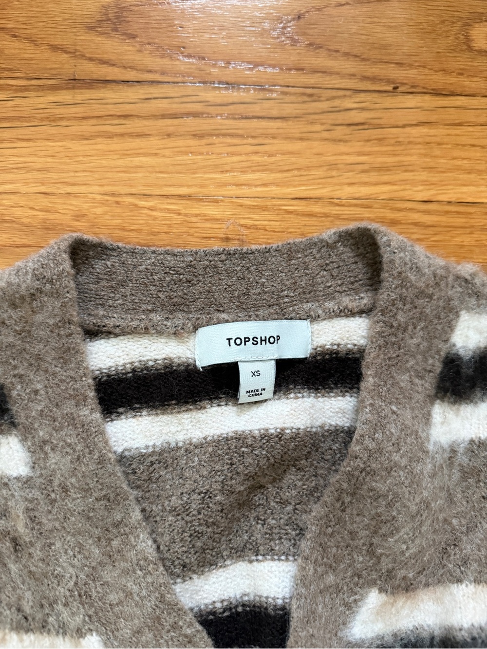Topshop Taupe, White & Black Striped Wrap Cardigan - Picture 2 of 3
